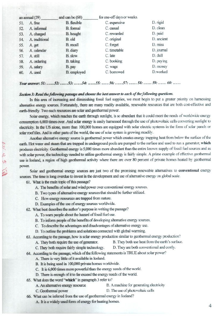 Đề thi vào lớp 10 chuyên Tiếng Anh