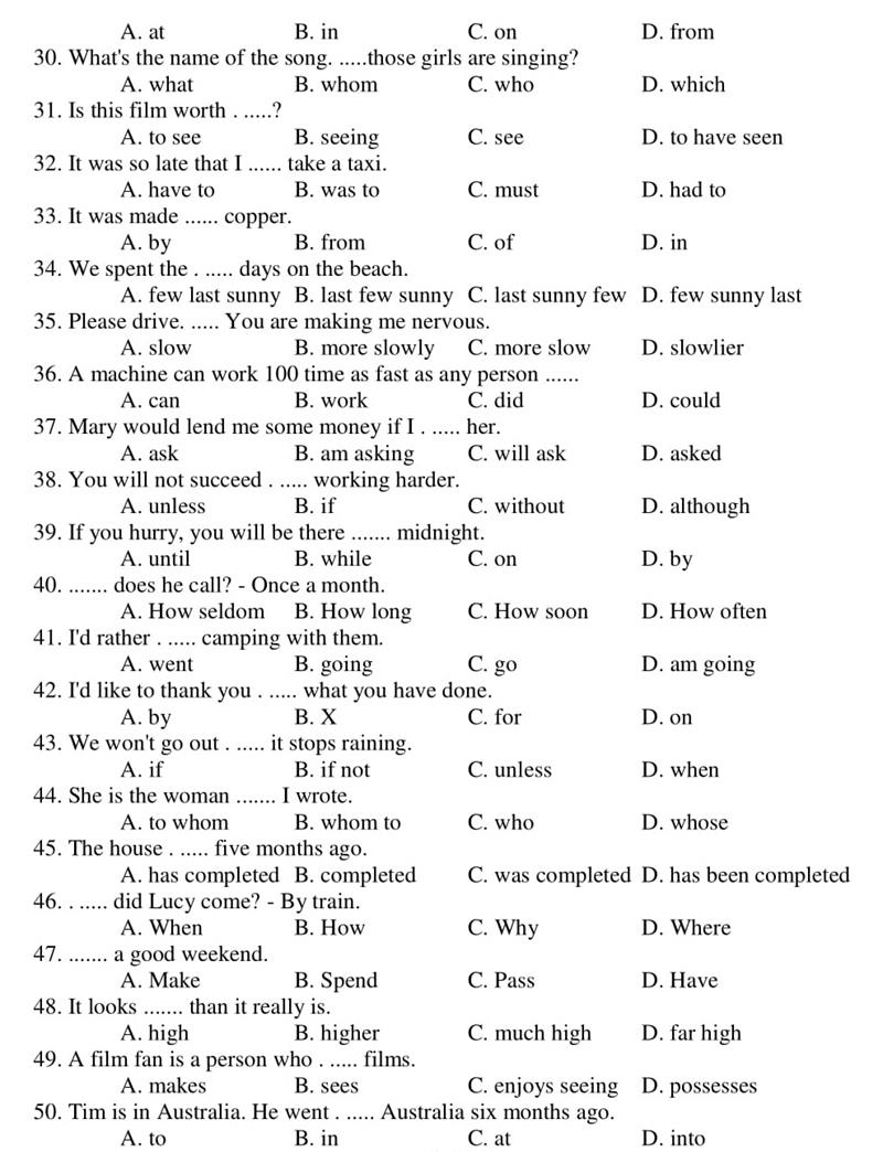 Đề thi vào lớp 10 môn Tiếng Anh