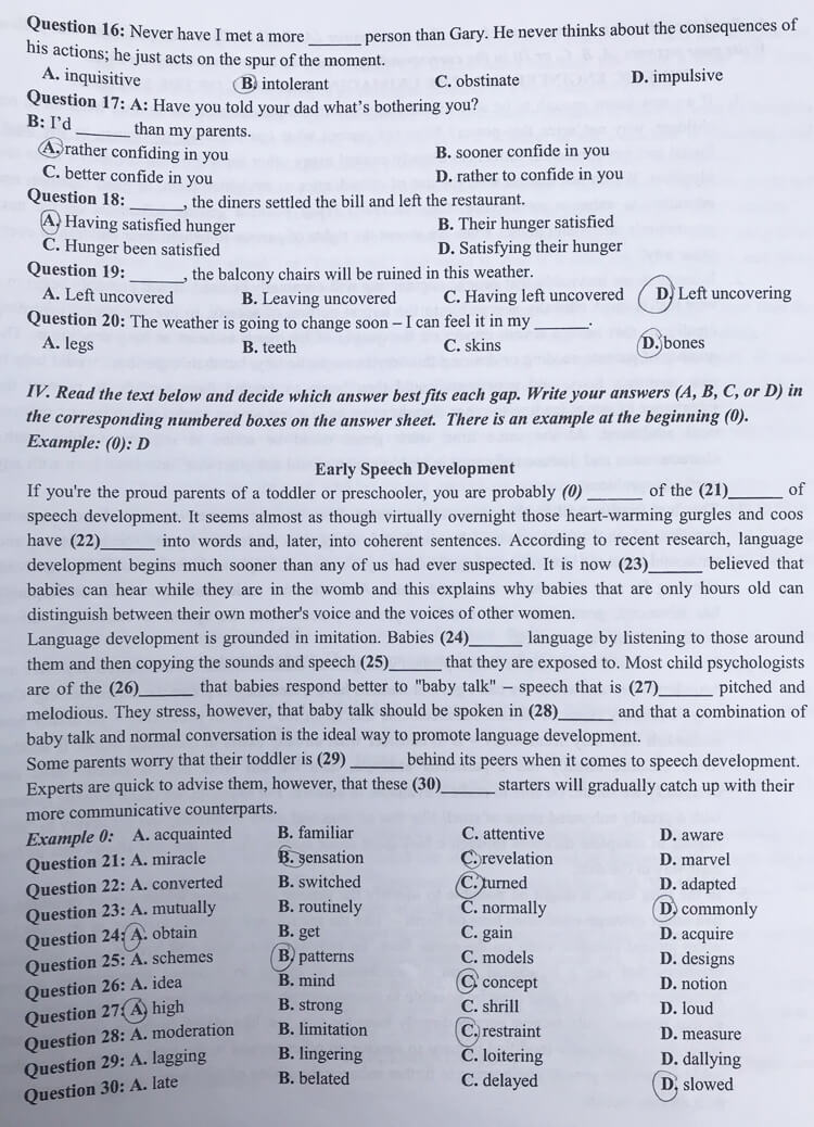 Đề thi vào lớp 10 chuyên Tiếng Anh