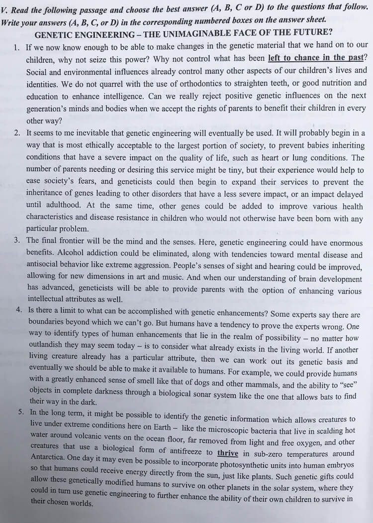 Đề thi vào lớp 10 chuyên Tiếng Anh