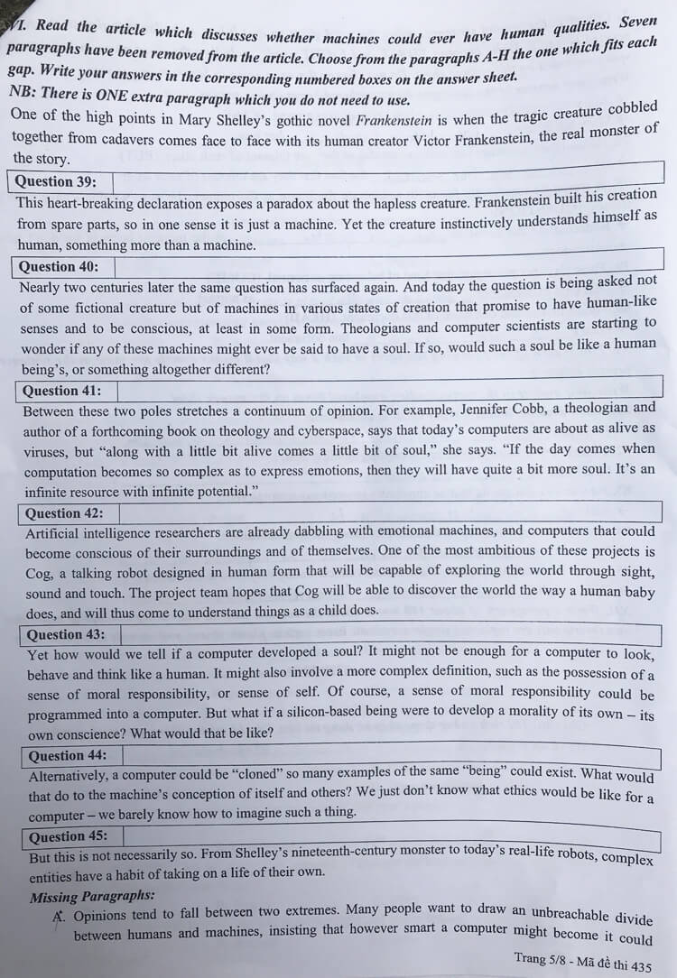 Đề thi vào lớp 10 chuyên Tiếng Anh