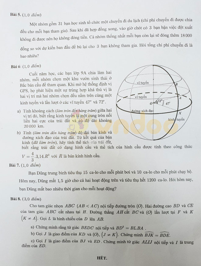 Đáp án đề thi vào lớp 10 môn Toán Thành Phố Hồ Chí Minh năm 2019