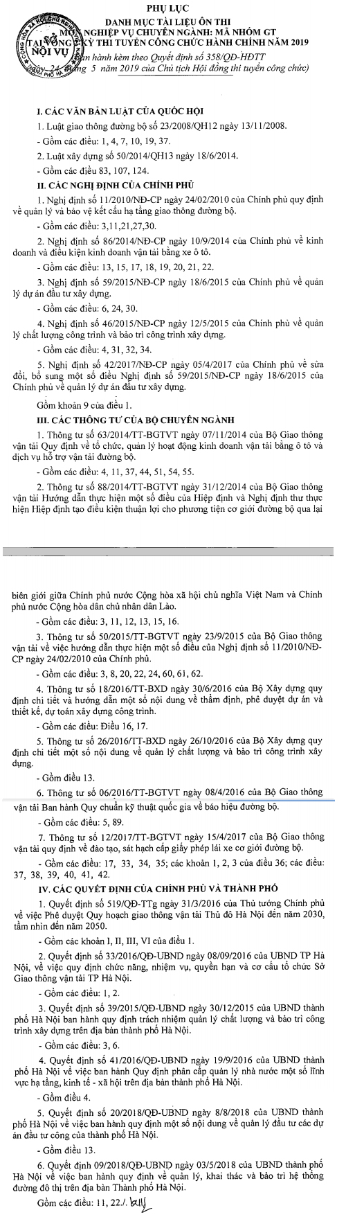 Tài liệu thi công chức sở giao thông