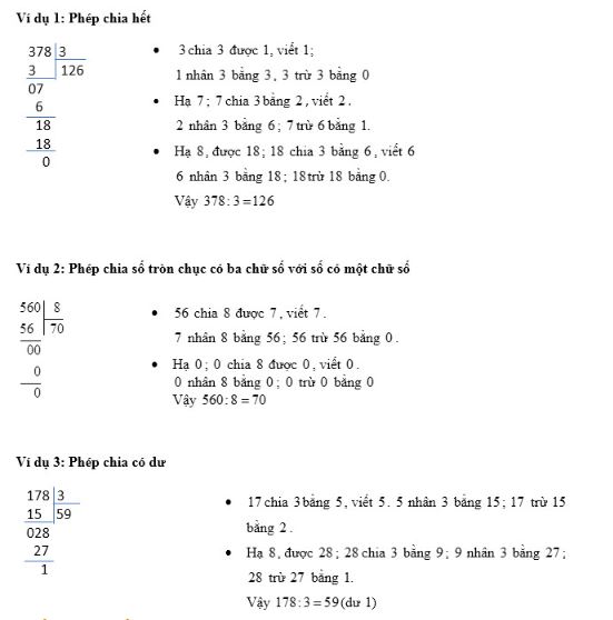 Lý thuyết Chia số có ba chữ số cho số có một chữ số