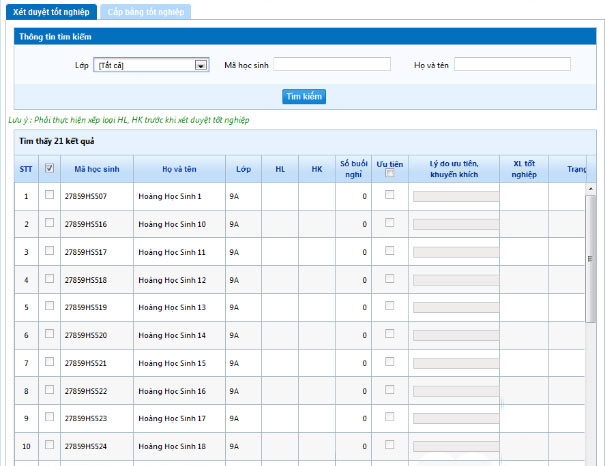 Xét tốt nghiệp THCS bằng SMAS
