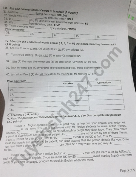 Đề thi vào lớp 10 môn Tiếng Anh