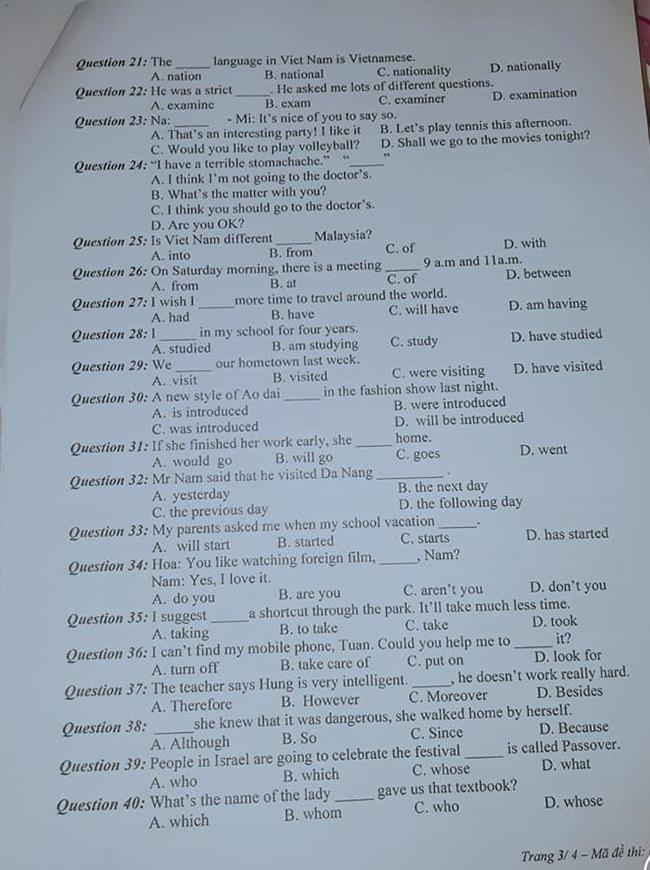 Đề thi vào lớp 10 môn Tiếng Anh