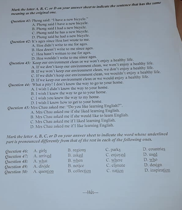 Đề thi vào lớp 10 môn Tiếng Anh