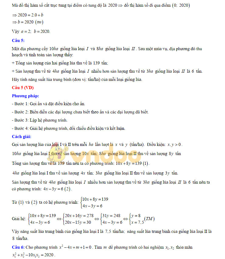 Đáp án đề thi vào lớp 10 môn Toán tỉnh Thái Nguyên năm 2019