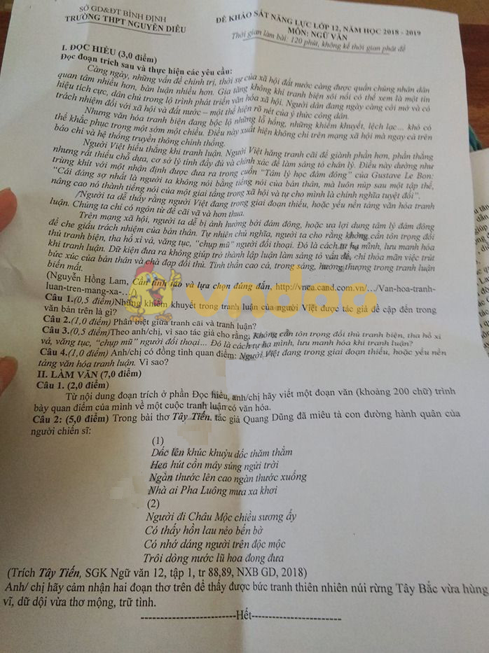 Đề thi thử môn Ngữ văn năm 2019