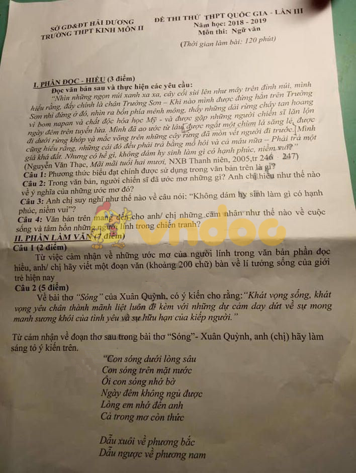 Đề thi thử môn Ngữ văn năm 2019