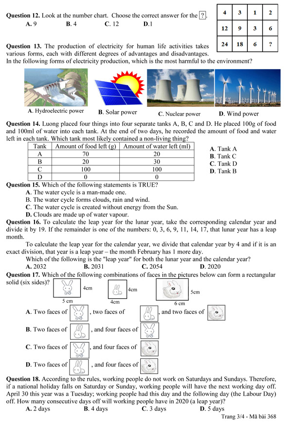 Đề thi vào lớp 6 THPT Trần Đại Nghĩa
