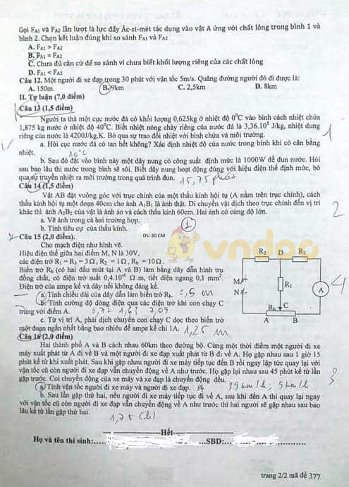 Đề thi vào lớp 10 môn Vật lý Chuyên 2019 tỉnh Lạng Sơn