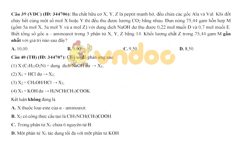 Đáp án đề thi thử THPT Quốc gia môn Hóa học 