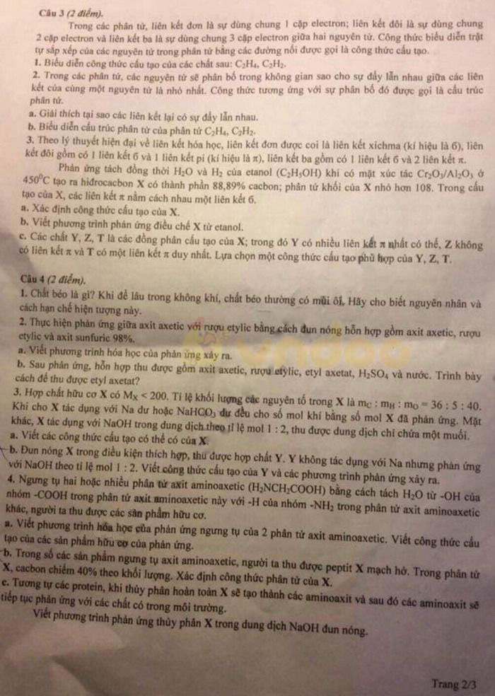 Đề thi vào lớp 10 môn Hóa học 2019 THPT Chuyên Lê Hồng Phong - Nam Định (đề chuyên)