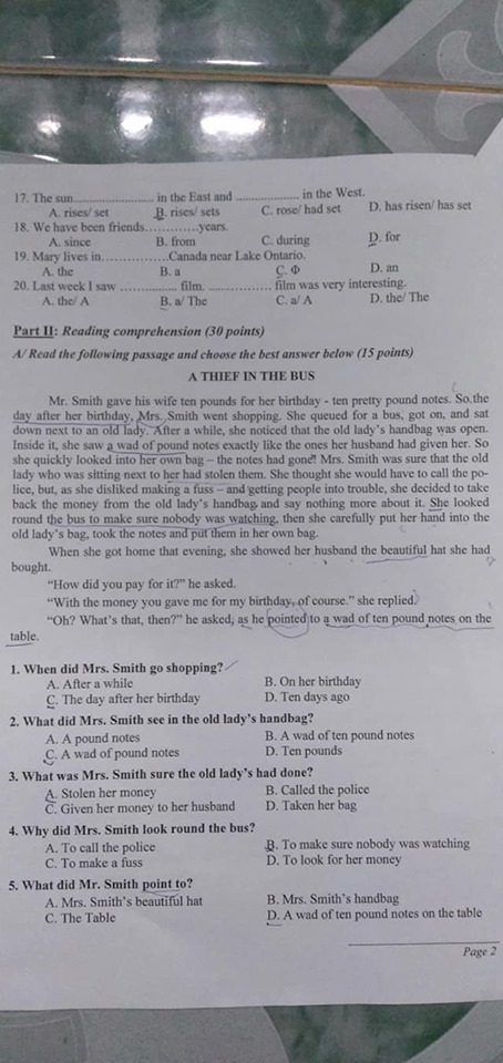 Đáp án đề thi tuyển viên chức tỉnh Bình Định môn Tiếng Anh vòng 1 năm 2019