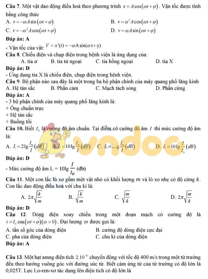 Lời giải chi tiết đề thi chính thức THPT Quốc gia năm 2019 môn Vật lý