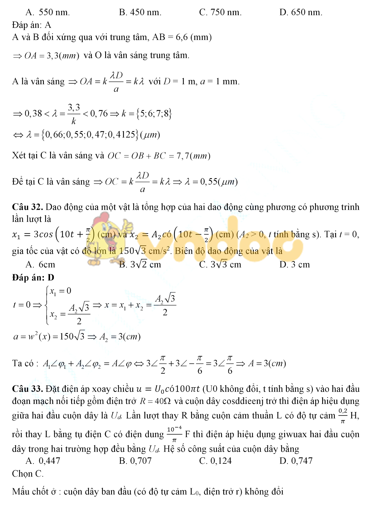 Lời giải chi tiết đề thi chính thức THPT Quốc gia năm 2019 môn Vật lý