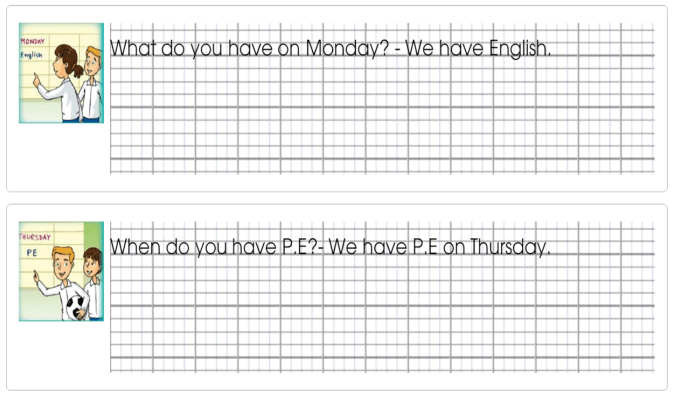 Tập viết Tiếng Anh lớp 3 Unit 4 We have English