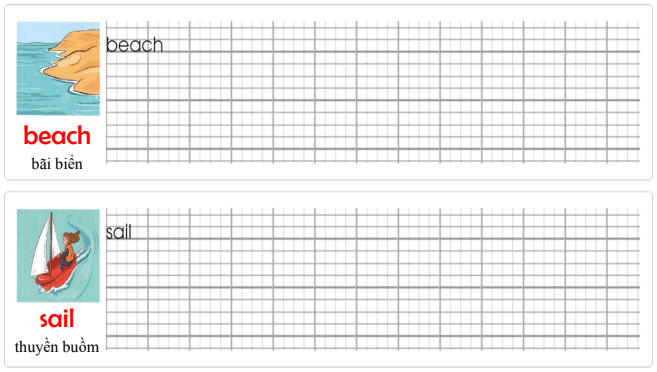 Tập viết Tiếng Anh lớp 4 Unit 4 We're having fun at the beach