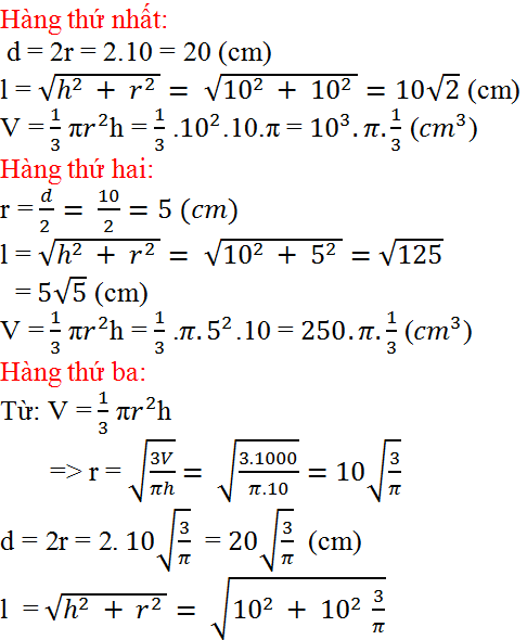 Giải bài tập SGK Toán lớp 9 bài 2: Hình nón - Hình nón cụt - Diện tích xung quanh và thể tích của hình nón, hình nón cụt