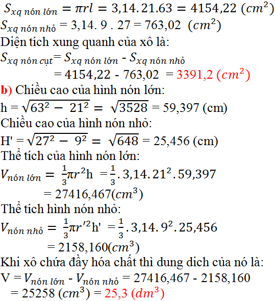 Giải bài tập SGK Toán lớp 9 bài 2: Hình nón - Hình nón cụt - Diện tích xung quanh và thể tích của hình nón, hình nón cụt