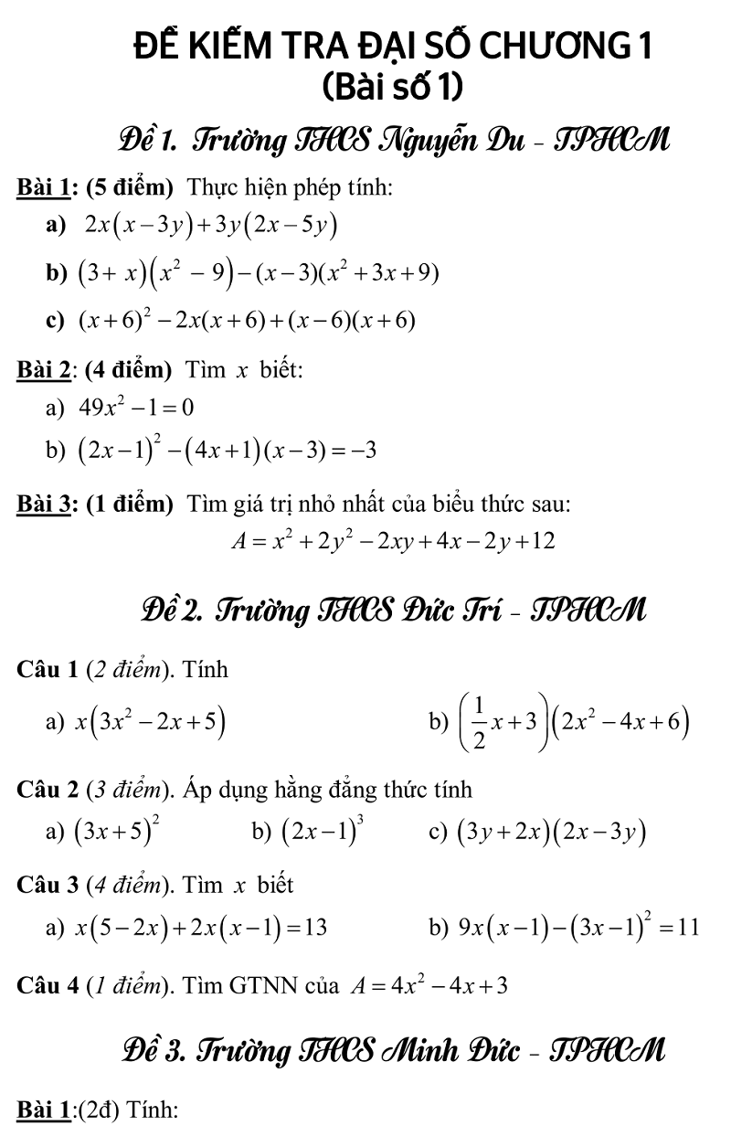 Bộ đề ôn thi học kì 1 lớp 8 môn Toán