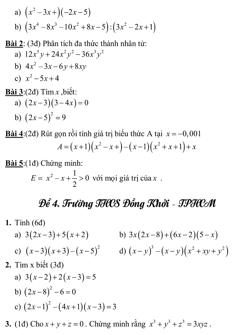Bộ đề ôn thi học kì 1 lớp 8 môn Toán