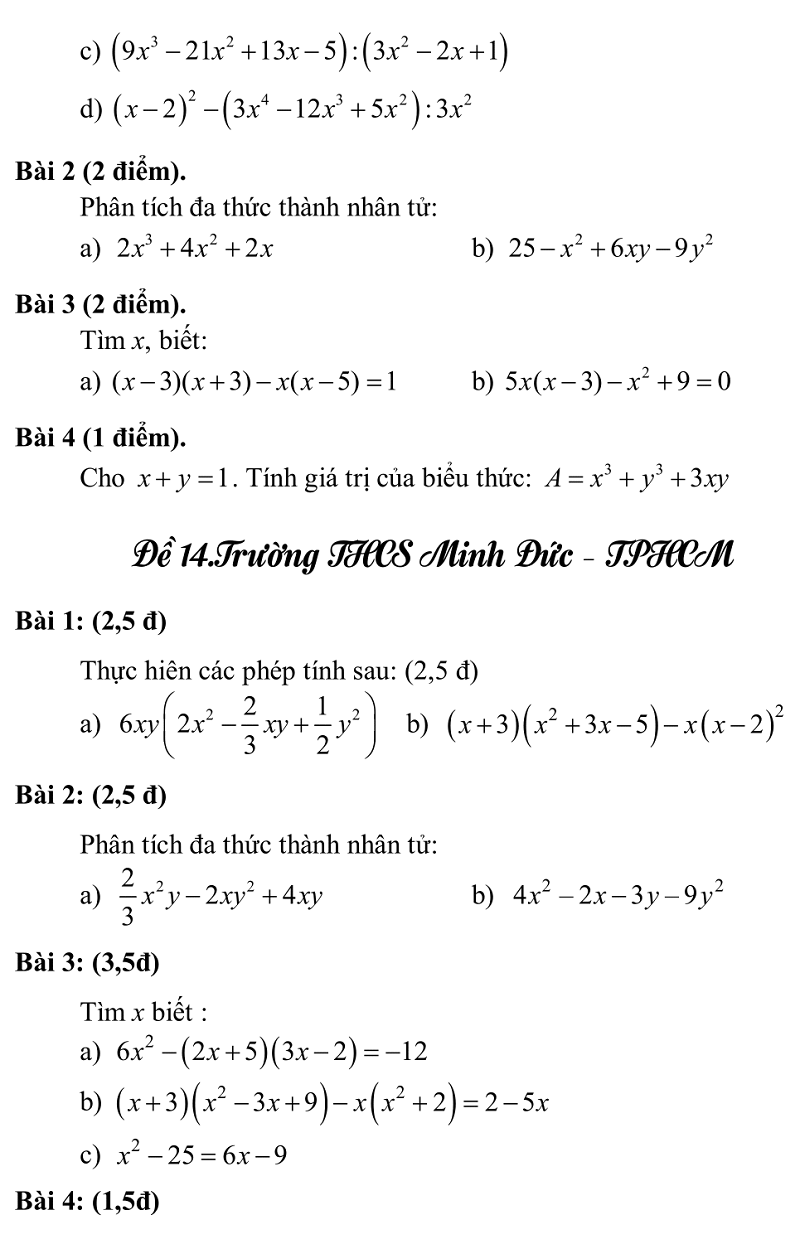 Bộ đề ôn thi học kì 1 lớp 8 môn Toán