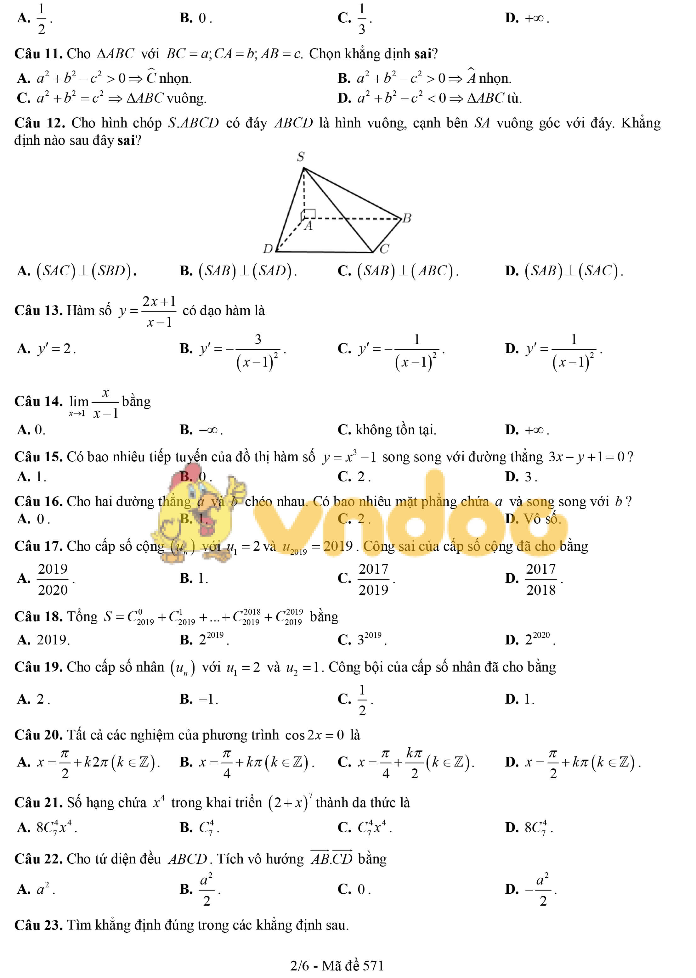 Đề khảo sát chất lượng đầu năm lớp 12 môn Toán năm 2019 - 2020 trường THPT Thuận Thành 1 - Bắc Ninh