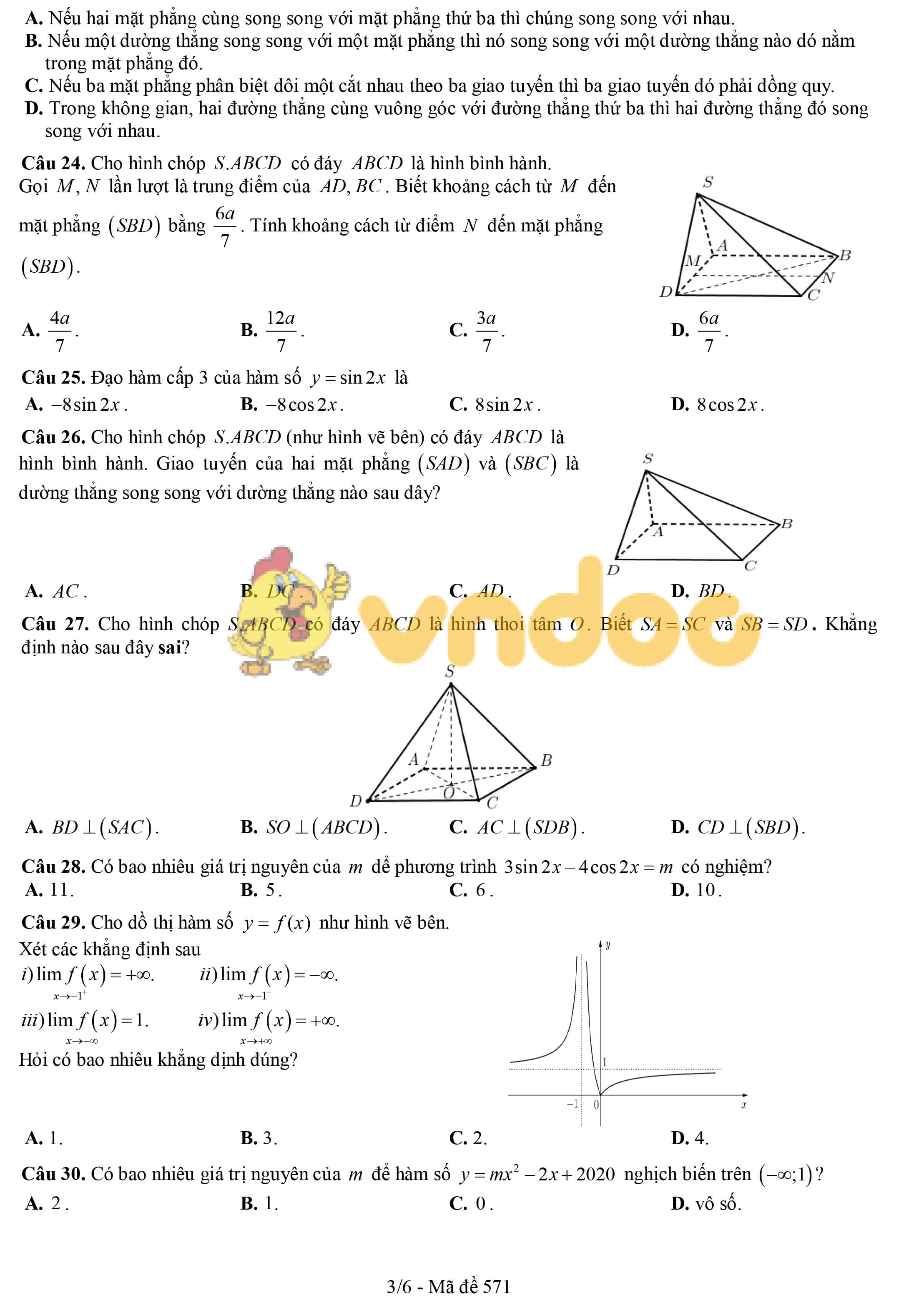 Đề khảo sát chất lượng đầu năm lớp 12 môn Toán năm 2019 - 2020 trường THPT Thuận Thành 1 - Bắc Ninh