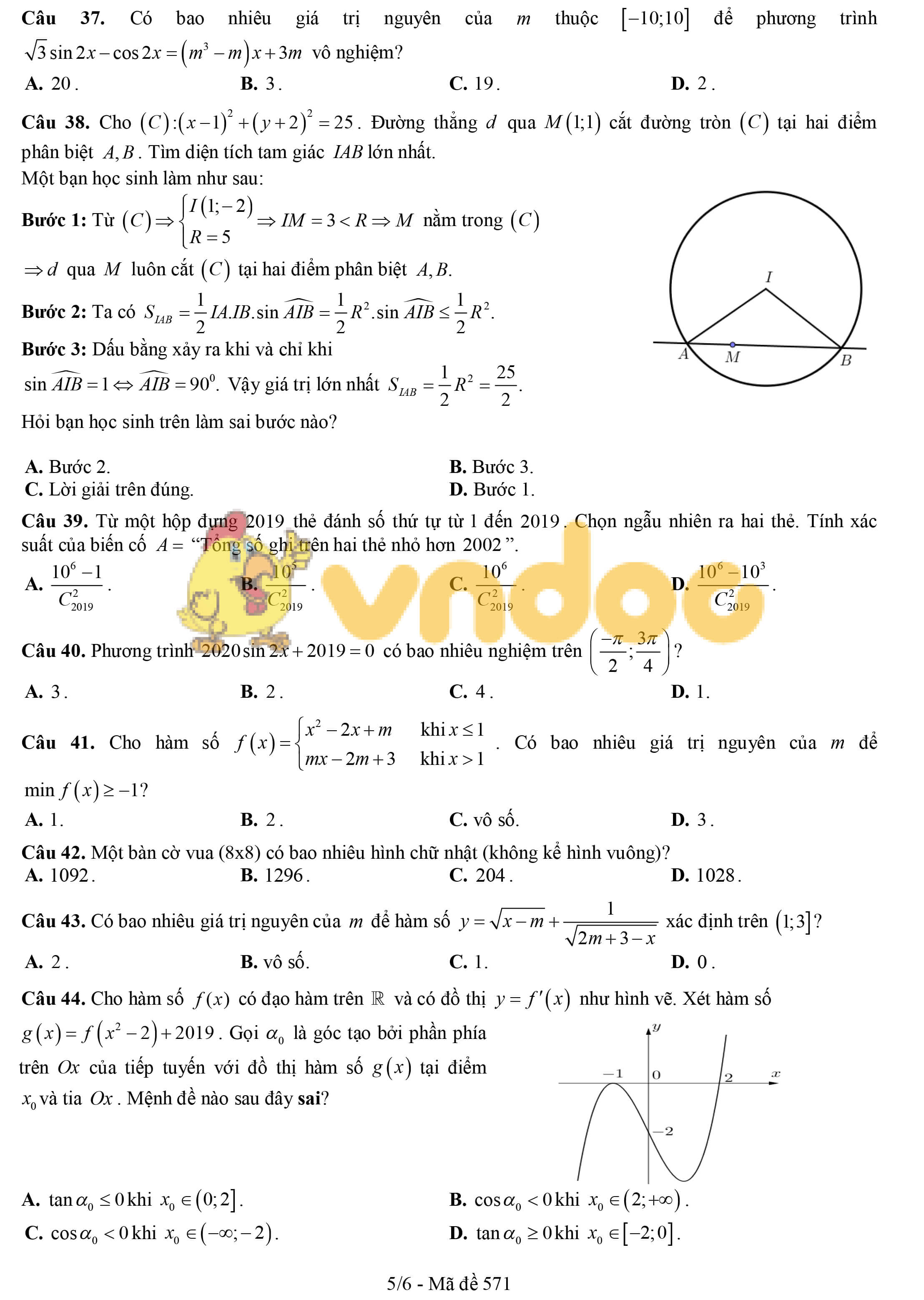 Đề khảo sát chất lượng đầu năm lớp 12 môn Toán năm 2019 - 2020 trường THPT Thuận Thành 1 - Bắc Ninh