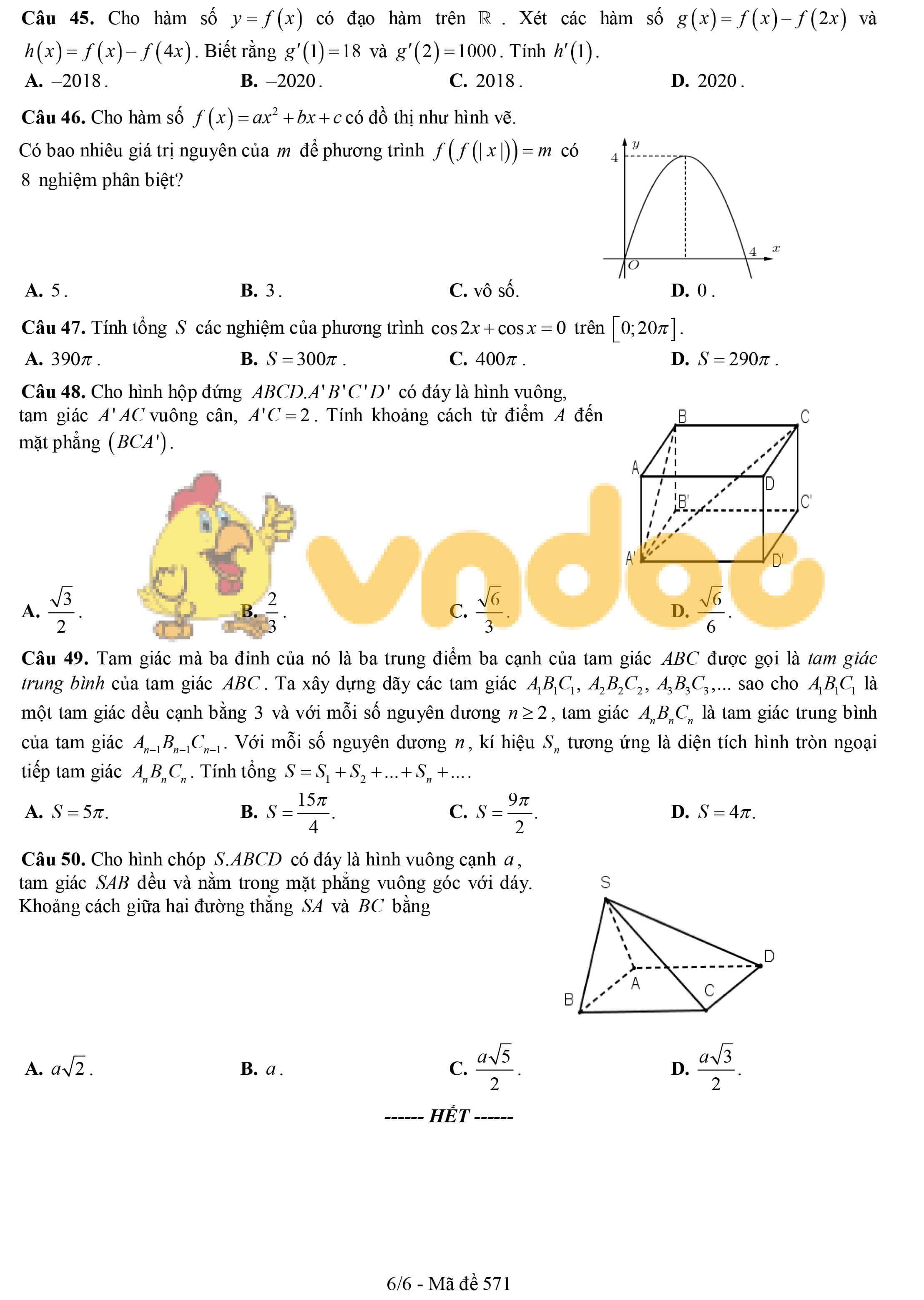 Đề khảo sát chất lượng đầu năm lớp 12 môn Toán năm 2019 - 2020 trường THPT Thuận Thành 1 - Bắc Ninh