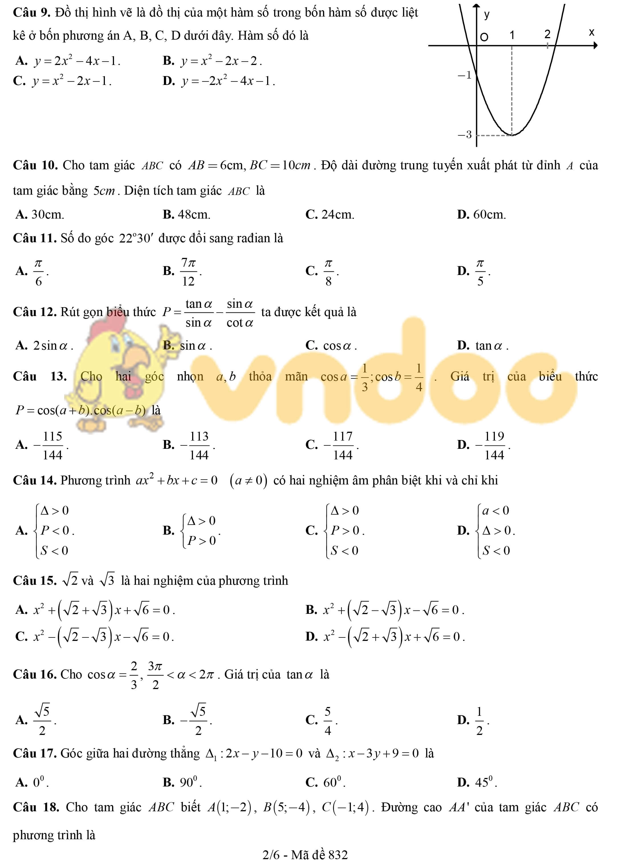 Đề khảo sát chất lượng đầu năm môn Toán lớp 11 năm học 2019 - 2020 trường THPT Thuận Thành 1 - Bắc Ninh