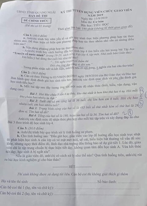 Đề thi viên chức Quảng Ngãi 2019