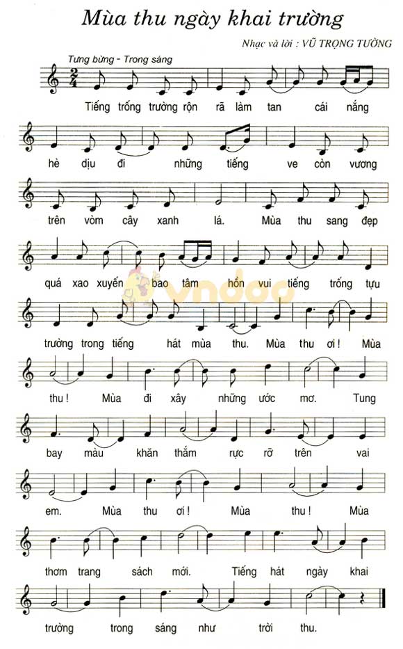 Soạn Âm nhạc lớp 8 Tiết 1: Học hát: Bài Mùa thu ngày khai trường