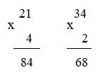 Nhân số có hai chữ số với số có một chữ số (không nhớ)