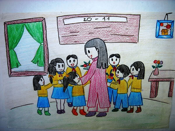 Soạn Mĩ thuật lớp 8 Bài 9: Vẽ tranh – Đề tài nhà giáo Việt Nam 20-11