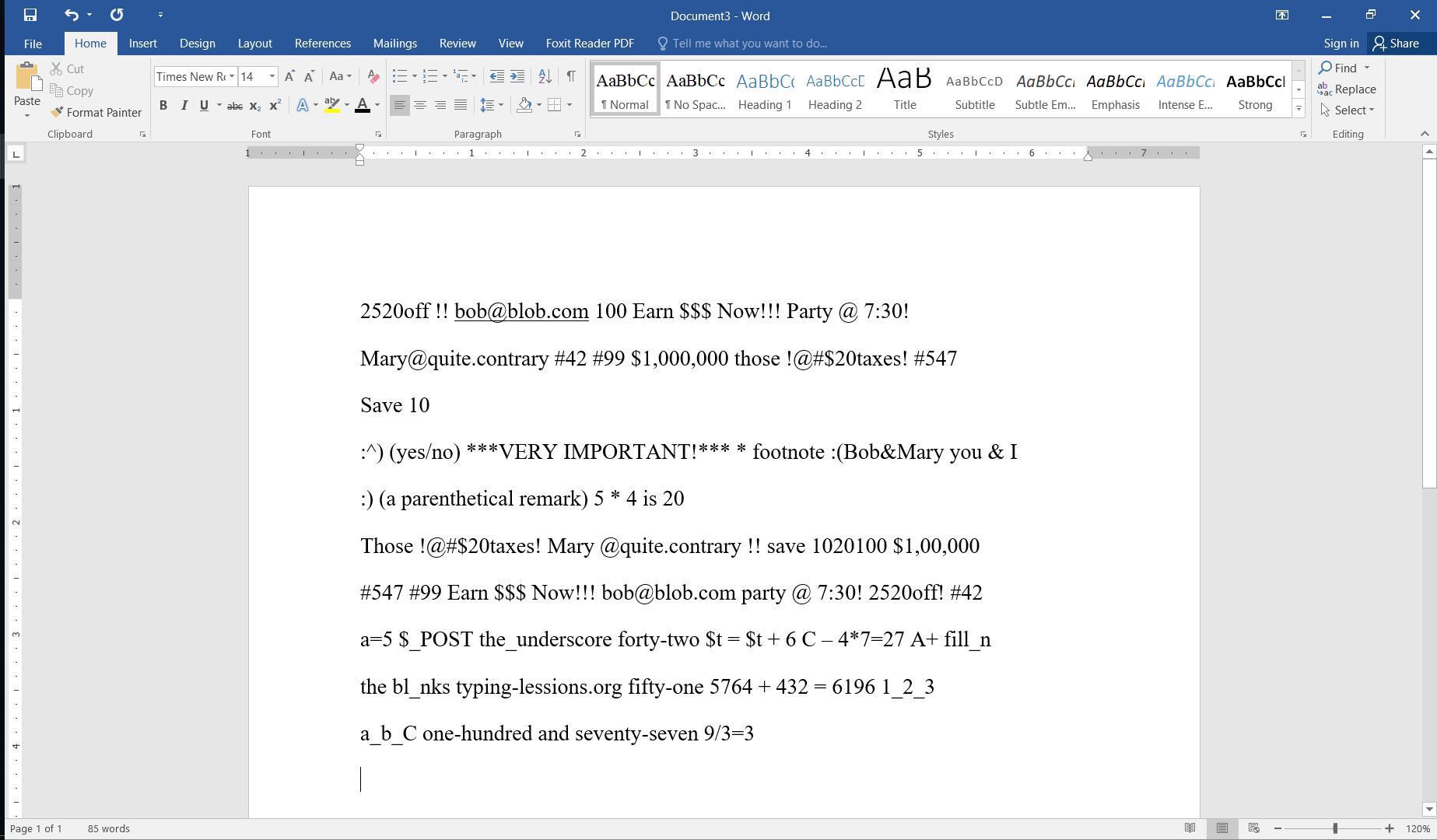 Luyện gõ các kí tự đặc biệt