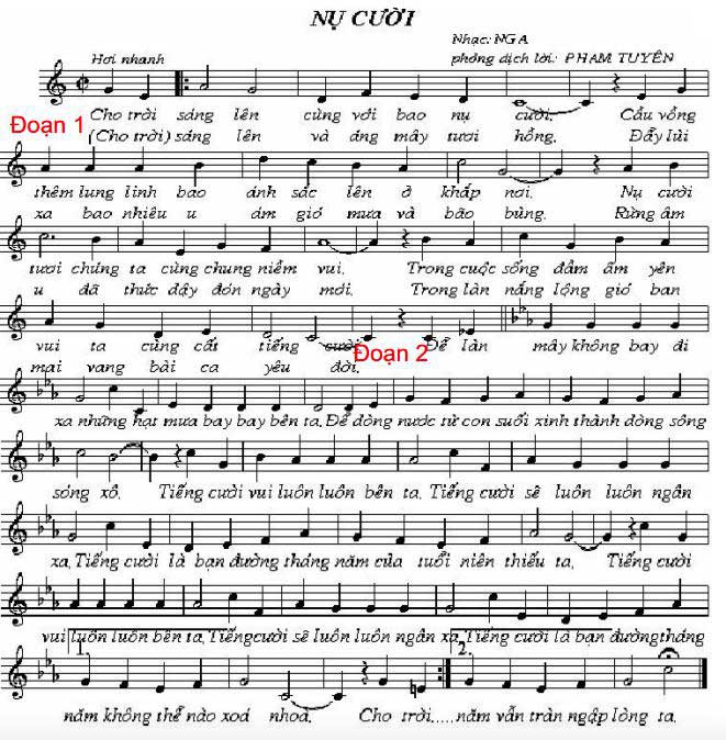 Soạn Âm nhạc lớp 9 Tiết 4: Học hát: Bài Nụ cười