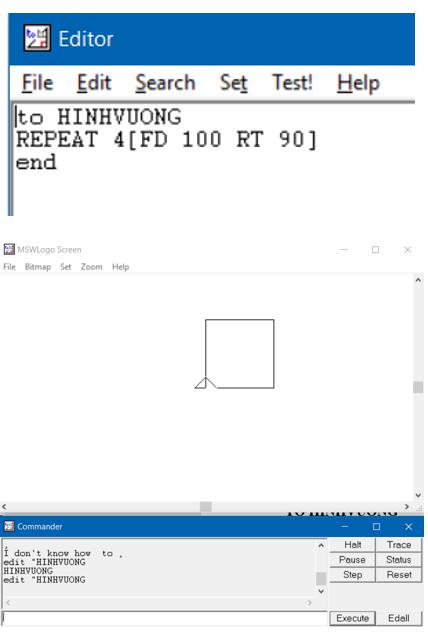 Giải bài tập Tin học lớp 5: Thủ tục trong Logo