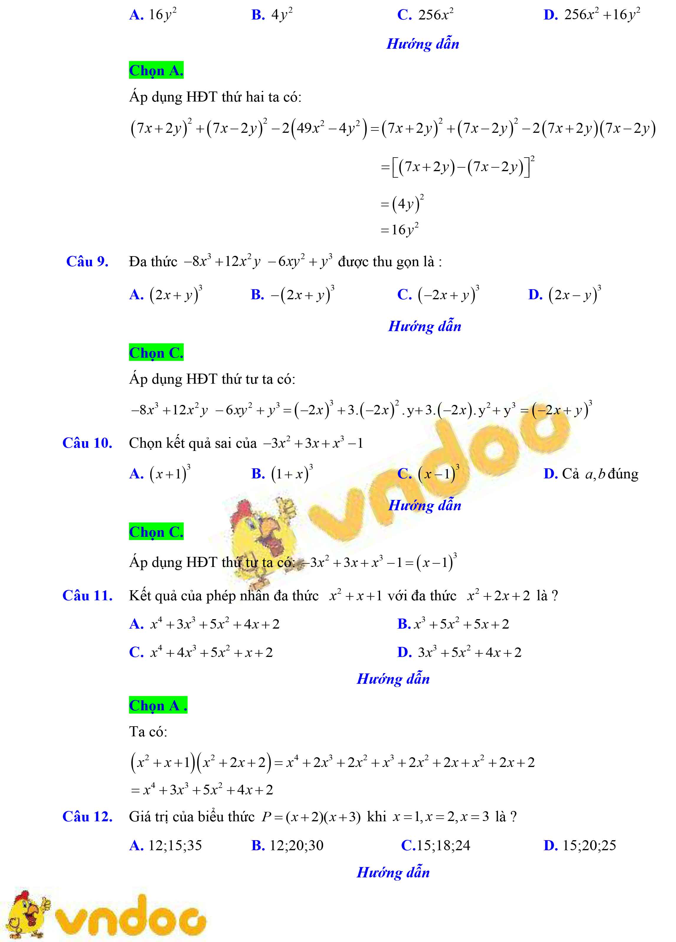 350 bài tập trắc nghiệm phép nhân và phép chia các đa thức