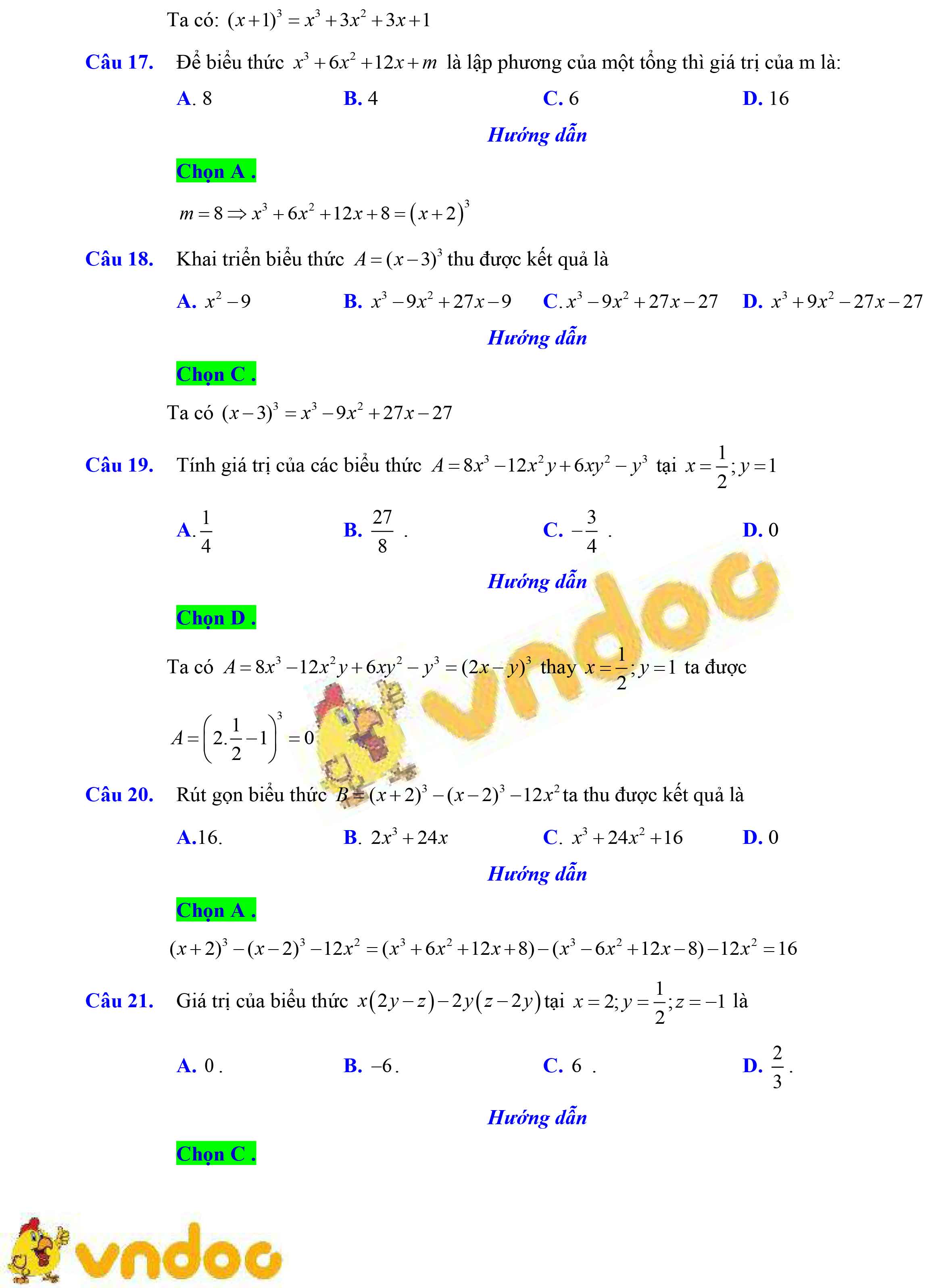 350 bài tập trắc nghiệm phép nhân và phép chia các đa thức