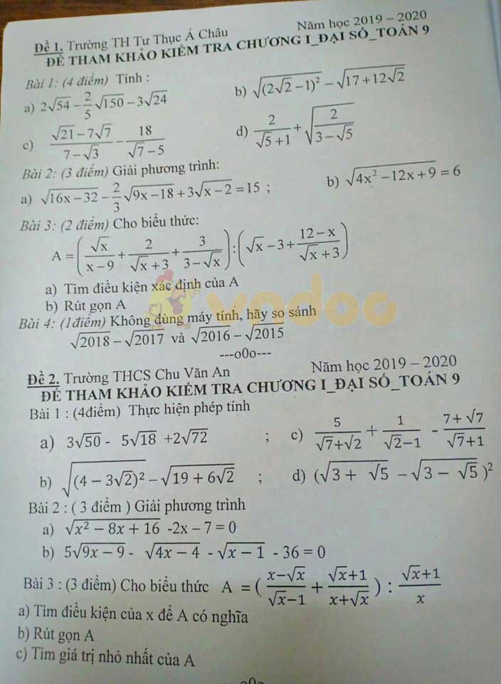 Đề kiểm tra 1 tiết môn Toán lớp 9 năm học 2019 - 2020