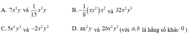 Trắc nghiệm: Đơn thức đồng dạng 