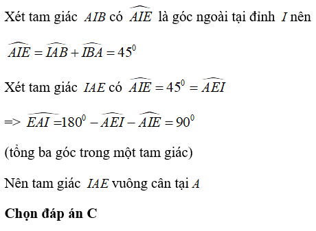 Trắc nghiệm: Tính chất ba đường phân giác của tam giác 
