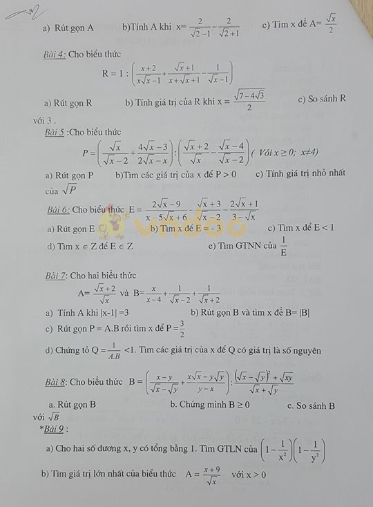 Đề cương ôn tập giữa học kì 1 lớp 9 môn Toán năm học 2019 - 2020