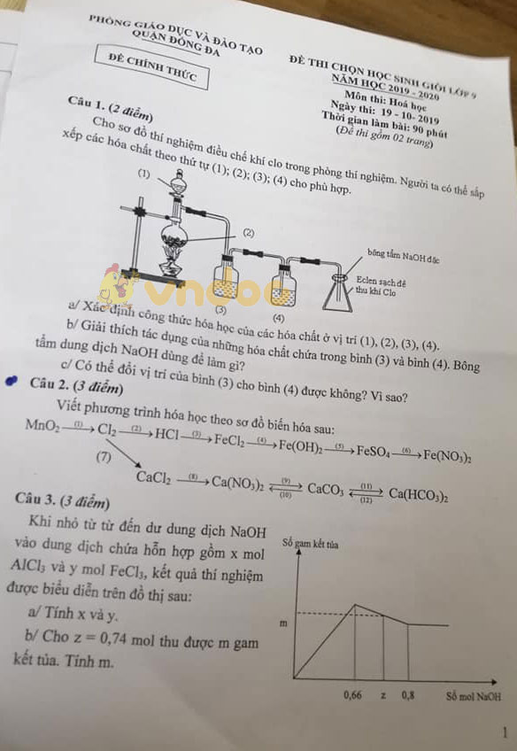 Đề thi chọn học sinh giỏi lớp 9 môn Hóa học Phòng GD&ĐT quận Đống Đa năm học 2019 - 2020
