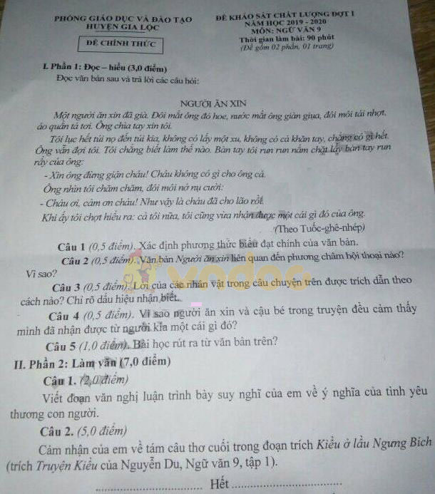 Đề thi giữa học kì 1 lớp 9 môn Ngữ văn Trường THCS - THPT Newton năm học 2019 - 2020 (đợt 1)