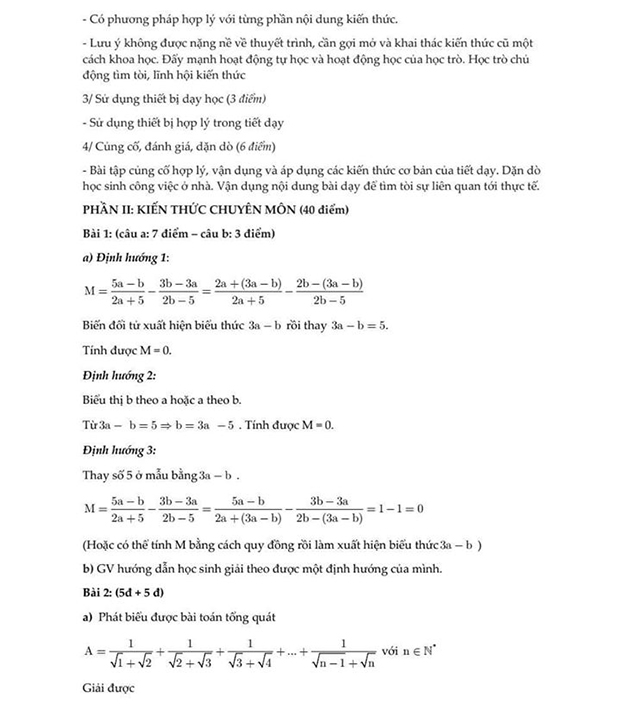 Đáp án đề thi thử viên chức môn toán